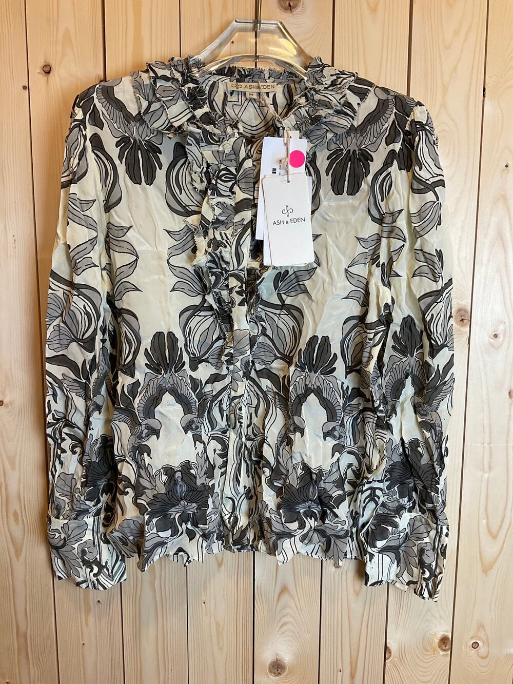NEW Ash&Eden Long Sleeve Ruffle Hand Block Print Blouse - Size M